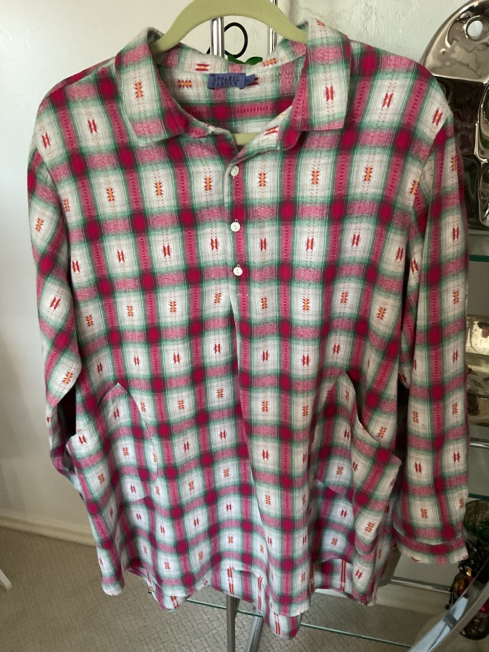 Apparel Garden Casual Plaid Button-Front Shirt - Pink & Green flannel.